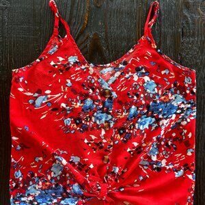 Multicolor Spaghetti Strap Button Down Tank with Twist Tie Front Size L